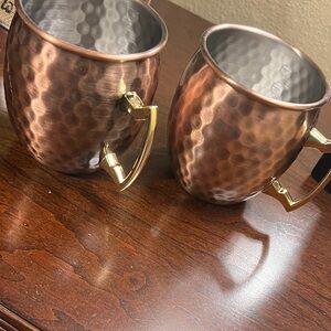 Hammered Copper Mugs with Gold Handles